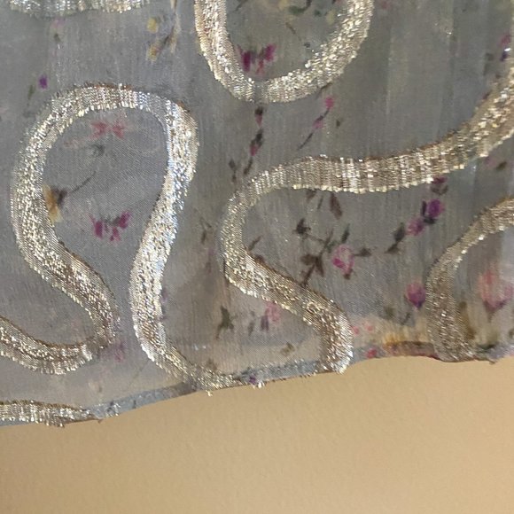 LoveShackFancy Erica Metallic Ruffled Silk Top in Silver Lake Blue Size Small - Picture 12 of 14